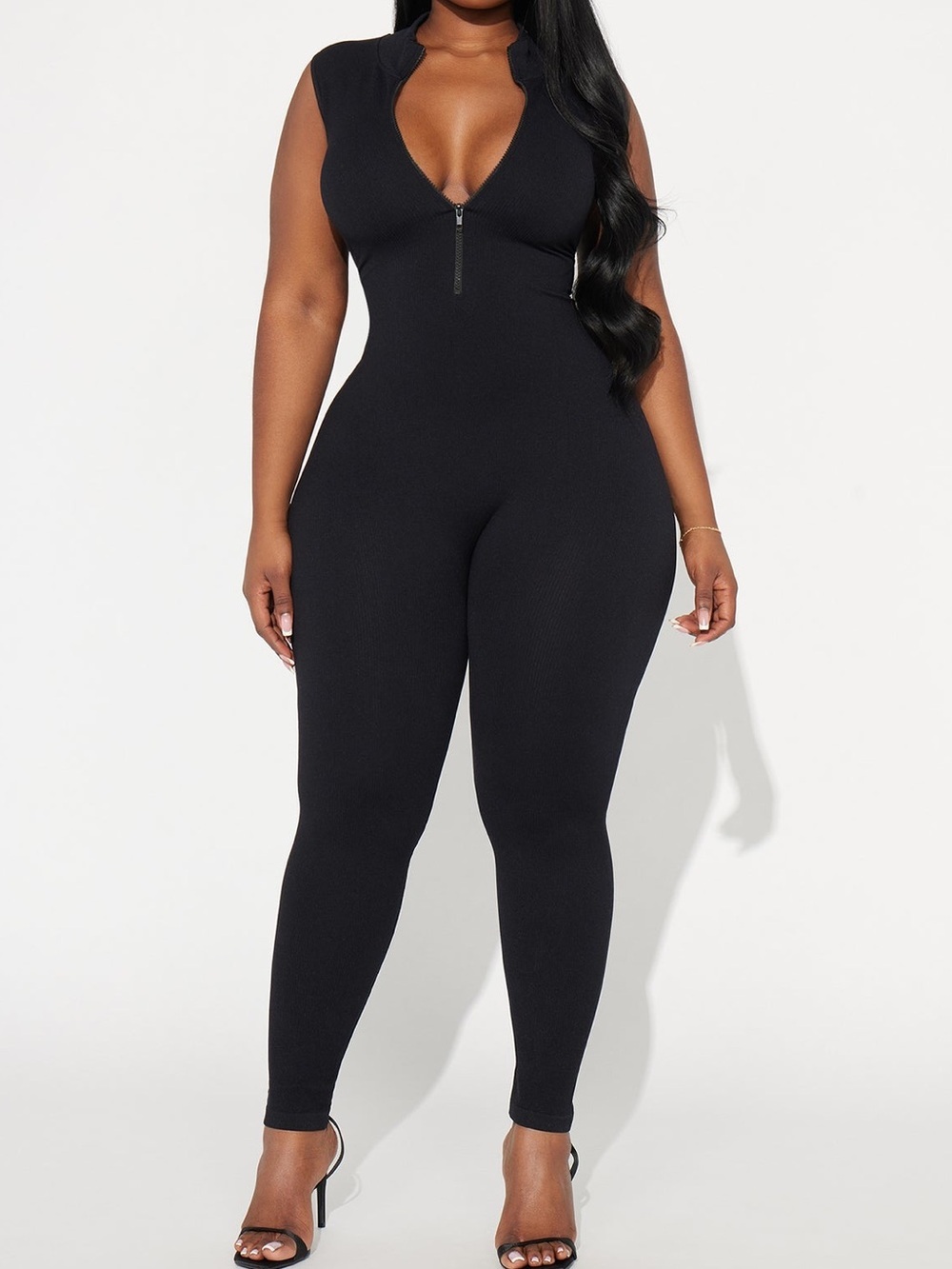 NWT Fashion Nova Johanna Seamless Jumpsuit Black Size Large